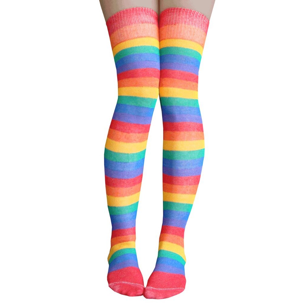 Rainbow Striped Thigh High Socks